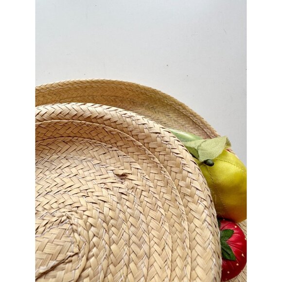 Vintage TOUCAN Straw Raffia Fake Fruit Embellished Gambler Hat, One Size - Picture 5 of 14